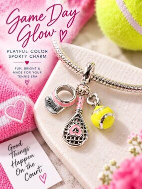 Tennis Charm Bracelet Charm Racket Ball Visor Pink Yellow Sports Jewelry Gift